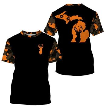 2024 Erkek 3D Baskı Elk T-shirt erkek Avcılık Moda Hayvan T-shirt Yaz Açık Üst T-shirt Rahat erkek Giyim