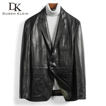 Erkek Hakiki Deri Ceket Gerçek Koyun Derisi Deri Takım Elbise Rahat Siyah Cepler 2020 Sonbahar Yeni Ceket Adam 507 için