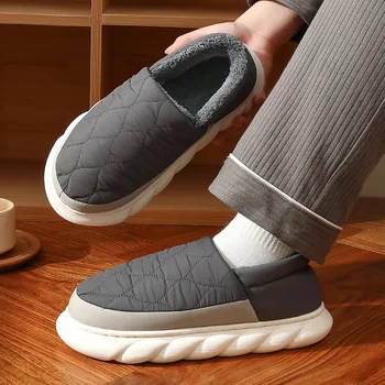 Kış erkek terliği Kürk Ev pamuklu ayakkabılar Erkek Moda Su Geçirmez Sıcak Peluş Terlik Kapalı Yatak Odası Yumuşak Kalın Taban Kaymaz Ayakkabı