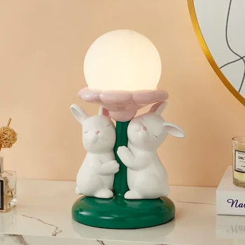 Lüks Sevimli tavşan lamba düğün hediyesi ışık reçine sanat lambaları prenses dekorasyon kızlar yatak odası ışık İskandinav kawaii masa lambası