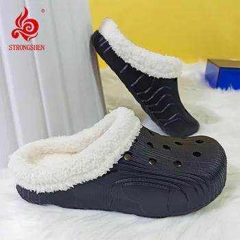 STRONGSHEN Kış pamuk terlikler Erkekler Kadınlar Açık Sıcak Ayakkabı Üzerinde Kayma Kapalı Peluş Ev Ayakkabı Platformu Kaymaz Ayakkabı