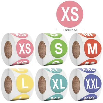 Yeni 1 İnç / 500 adet 6 Modelleri Renkli Yuvarlak XS / S / M / L / XL / XXL Giyim Boyutu etiket çıkartmaları giyim Ayakkabı Şapka İç Çamaşırı Sutyen Etiketleri