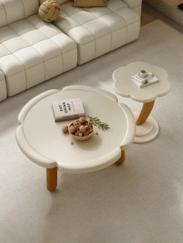 Yuvarlak armut çiçeği yaratıcı çay masası, küçük daire, oturma odası, ev katı ahşap ayak masa
