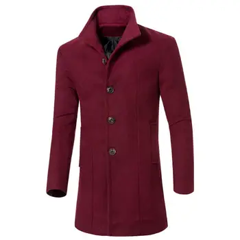 Yün Palto erkek Moda Tek Göğüslü Orta Uzunlukta Trençkot Klasik İngiltere Tarzı Rahat Sonbahar Kış Sıcak Ceketler